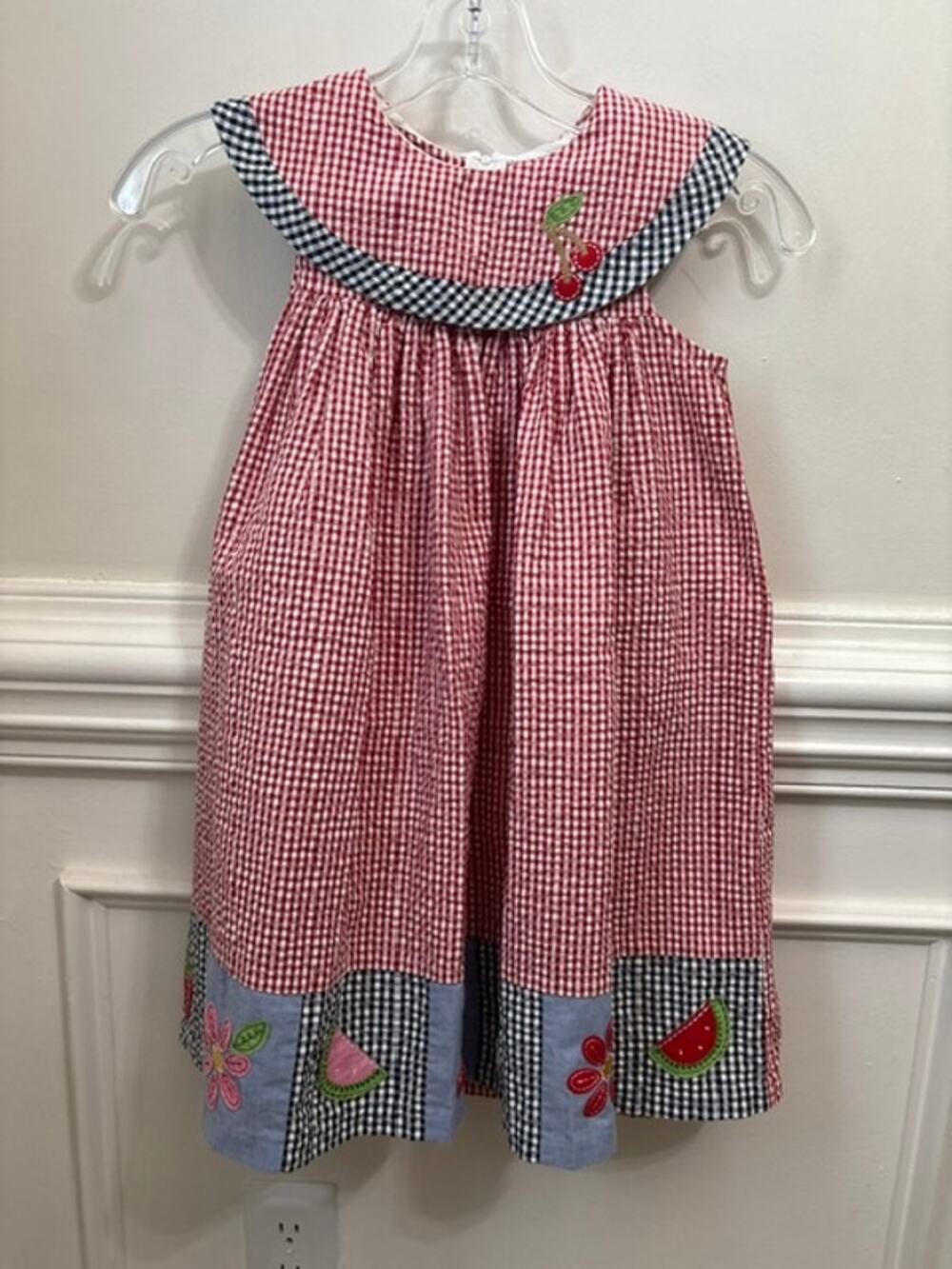 Good Lad Red White Gingham Dress Size 6 Cotton Blend Embroidered 6X